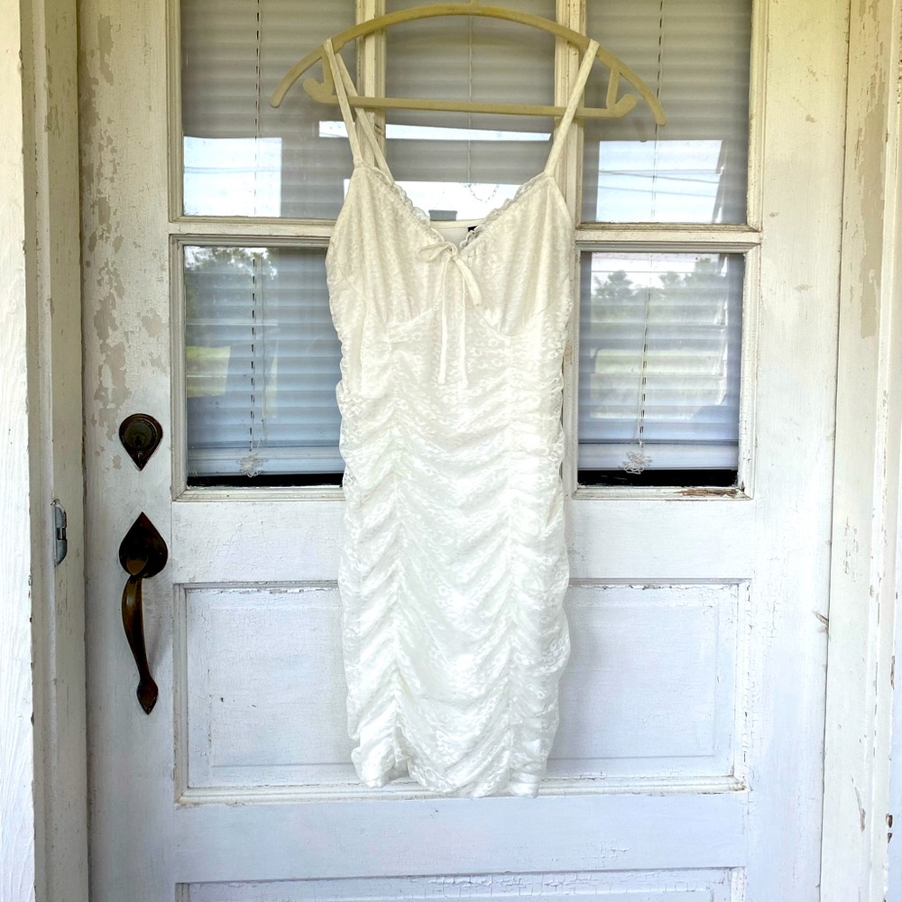 White ruffled tight mini dress